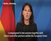At a press conference in Berlin, Germany&#39;s foreign minister Annalena Baerbock calls for the European Union to impose fresh sanctions on Iranian drone technology after Tehran&#39;s weekend attack on Israel.