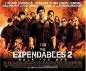 The Expendables 2 is a 2012 American action film directed by Simon West, written by Richard Wenk and Sylvester Stallone and based on a story by Ken Kaufman, David Agosto and Wenk. Brian Tyler returned to score the film. It is the sequel to The Expendables (2010), and is the second installment in The Expendables film series. The film stars an ensemble cast of largely action film actors consisting of Sylvester Stallone, Jason Statham, Jet Li, Dolph Lundgren, Chuck Norris, Terry Crews, Randy Couture, Liam Hemsworth, Jean-Claude Van Damme, Bruce Willis, and Arnold Schwarzenegger. In the film, The Expendables undertakes a mission which evolves into a quest for revenge against rival mercenary Jean Vilain, who murders one of their own men and threatens the world with a deadly weapon.