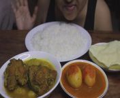 EATING FISH CURRY WITH ARBI, EGG CURRY, WHITE RICE, PAPPAD FRY from koki fish aquarium full