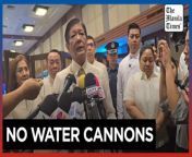 We have no intention of attacking anyone - Marcos&#60;br/&#62;&#60;br/&#62;Putting water cannons on Philippine vessels sailing through the West Philippine Sea “is something that is not in the plan,” says President Ferdinand Marcos Jr.&#60;br/&#62;&#60;br/&#62;Video by Malacañang Press Corps pool&#60;br/&#62;&#60;br/&#62;Subscribe to The Manila Times Channel - https://tmt.ph/YTSubscribe&#60;br/&#62; &#60;br/&#62;Visit our website at https://www.manilatimes.net&#60;br/&#62; &#60;br/&#62; &#60;br/&#62;Follow us: &#60;br/&#62;Facebook - https://tmt.ph/facebook&#60;br/&#62; &#60;br/&#62;Instagram - https://tmt.ph/instagram&#60;br/&#62; &#60;br/&#62;Twitter - https://tmt.ph/twitter&#60;br/&#62; &#60;br/&#62;DailyMotion - https://tmt.ph/dailymotion&#60;br/&#62; &#60;br/&#62; &#60;br/&#62;Subscribe to our Digital Edition - https://tmt.ph/digital&#60;br/&#62; &#60;br/&#62; &#60;br/&#62;Check out our Podcasts: &#60;br/&#62;Spotify - https://tmt.ph/spotify&#60;br/&#62; &#60;br/&#62;Apple Podcasts - https://tmt.ph/applepodcasts&#60;br/&#62; &#60;br/&#62;Amazon Music - https://tmt.ph/amazonmusic&#60;br/&#62; &#60;br/&#62;Deezer: https://tmt.ph/deezer&#60;br/&#62;&#60;br/&#62;Tune In: https://tmt.ph/tunein&#60;br/&#62;&#60;br/&#62;#themanilatimes &#60;br/&#62;#philippines&#60;br/&#62;#bbm&#60;br/&#62;#westphilippinesea