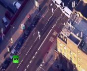 Footage released on Monday shows the scene of the attack on Muslims in north London which left at least one person dead and 10 injured, after a group of men reportedly drove a van into worshippers near Finsbury Park Mosque