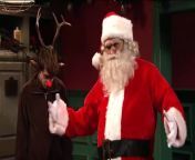 Rudolph the Red-Nosed Reindeer (Pete Davidson) takes out some pent up frustration on his colleagues (Beck Bennett, Mikey Day, Alex Moffat, Kyle Mooney, Chris Redd, Kenan Thompson).