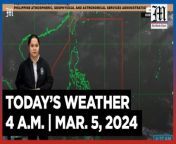 Today&#39;s Weather, 4 A.M. &#124; Mar. 5, 2024&#60;br/&#62;&#60;br/&#62;Video Courtesy of DOST-PAGASA&#60;br/&#62;&#60;br/&#62;Subscribe to The Manila Times Channel - https://tmt.ph/YTSubscribe &#60;br/&#62;&#60;br/&#62;Visit our website at https://www.manilatimes.net &#60;br/&#62;&#60;br/&#62;Follow us: &#60;br/&#62;Facebook - https://tmt.ph/facebook &#60;br/&#62;Instagram - https://tmt.ph/instagram &#60;br/&#62;Twitter - https://tmt.ph/twitter &#60;br/&#62;DailyMotion - https://tmt.ph/dailymotion &#60;br/&#62;&#60;br/&#62;Subscribe to our Digital Edition - https://tmt.ph/digital &#60;br/&#62;&#60;br/&#62;Check out our Podcasts: &#60;br/&#62;Spotify - https://tmt.ph/spotify &#60;br/&#62;Apple Podcasts - https://tmt.ph/applepodcasts &#60;br/&#62;Amazon Music - https://tmt.ph/amazonmusic &#60;br/&#62;Deezer: https://tmt.ph/deezer &#60;br/&#62;Stitcher: https://tmt.ph/stitcher&#60;br/&#62;Tune In: https://tmt.ph/tunein&#60;br/&#62;&#60;br/&#62;#TheManilaTimes&#60;br/&#62;#WeatherUpdateToday &#60;br/&#62;#WeatherForecast