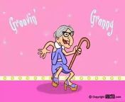 Groovin&#39; Granny is too sexy! Too sexy for her cane, too sexy for her walker, and way too sexy for underwear, so she rips off her red bra and swings those long, saggy boobs of hers.