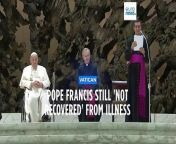 Pope Francis said on Saturday he has not yet fully recovered from a recent illness, and had a Vatican official read out his message to patients of the Vatican-owned Rome children&#39;s hospital Bambino Gesù.