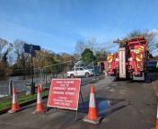 A tanker has fallen into a sinkhole and become stuck while cleaning a towpath in Shrewsbury.