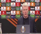 West Ham manager David Moyes reacts to their disappointing 2-0 defeat to Bayer Leverkusen in the first leg of their UEFA Europa League quarter-final&#60;br/&#62;Bay Arena, Leverkusen, Germany