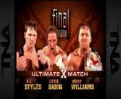 TNA Final Resolution 2005 - AJ Styles vs Petey Williams vs Chris Sabin (Ultimate X Match, TNA X Division Championship) from aj ronge rong