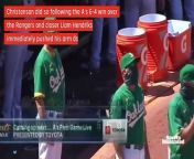 Oakland A&#39;s bench coach Ryan Christenson has apologized for making a gesture that looked like a Nazi salute.Christenson did so following the A&#39;s 6-4 win over the Rangers and closer Liam Hendriks immediately pushed his arm down.Cameras then showed Christenson laughing and apparently raising his arm similarly a second time.&#92;