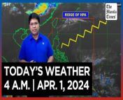 Today&#39;s Weather, 4 A.M. &#124; Apr. 3, 2024&#60;br/&#62;&#60;br/&#62;Video Courtesy of DOST-PAGASA&#60;br/&#62;&#60;br/&#62;Subscribe to The Manila Times Channel - https://tmt.ph/YTSubscribe &#60;br/&#62;&#60;br/&#62;Visit our website at https://www.manilatimes.net &#60;br/&#62;&#60;br/&#62;Follow us: &#60;br/&#62;Facebook - https://tmt.ph/facebook &#60;br/&#62;Instagram - Ahttps://tmt.ph/instagram &#60;br/&#62;Twitter - https://tmt.ph/twitter &#60;br/&#62;DailyMotion - https://tmt.ph/dailymotion &#60;br/&#62;&#60;br/&#62;Subscribe to our Digital Edition - https://tmt.ph/digital &#60;br/&#62;&#60;br/&#62;Check out our Podcasts: &#60;br/&#62;Spotify - https://tmt.ph/spotify &#60;br/&#62;Apple Podcasts - https://tmt.ph/applepodcasts &#60;br/&#62;Amazon Music - https://tmt.ph/amazonmusic &#60;br/&#62;Deezer: https://tmt.ph/deezer &#60;br/&#62;Tune In: https://tmt.ph/tunein&#60;br/&#62;&#60;br/&#62;#TheManilaTimes&#60;br/&#62;#WeatherUpdateToday &#60;br/&#62;#WeatherForecast