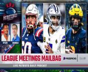 Taylor Kyles from CLNS Media teams up with MassLive&#39;s Mark Daniels to answer questions from Taylor&#39;s mailbag following the NFL&#39;s annual league meetings!&#60;br/&#62;&#60;br/&#62;This episode of the Patriots Daily Podcast is brought to you by:&#60;br/&#62;&#60;br/&#62;Prize Picks! Get in on the excitement with PrizePicks, America’s No. 1 Fantasy Sports App, where you can turn your hoops knowledge into serious cash. Download the app today and use code CLNS for a first deposit match up to &#36;100! Pick more. Pick less. It’s that Easy! &#60;br/&#62;&#60;br/&#62;Football season may be over, but the action on the floor is heating up. Whether it’s Tournament Season or the fight for playoff homecourt, there’s no shortage of high stakes basketball moments this time of year. Quick withdrawals, easy gameplay and an enormous selection of players and stat types are what make PrizePicks the #1 daily fantasy sports app!&#60;br/&#62;&#60;br/&#62;#Patriots #NFL #NewEnglandPatriots